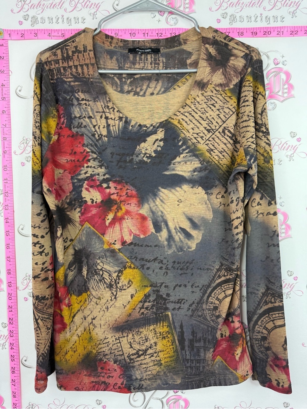 Alison Sheri long sleeve magazine  Floral Print Long Sleeve Top - Multicolor